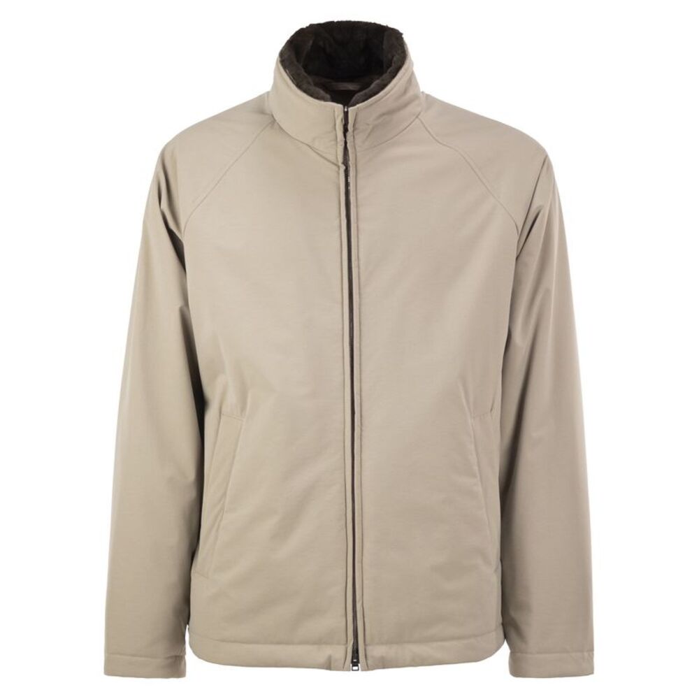 Herno Men Padded Technical Jacket With Stand Collar And Faux Fur Lining